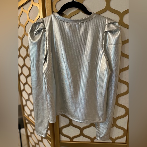 Metallic Blouse with Pleated Shoulders - Picture 3 of 3